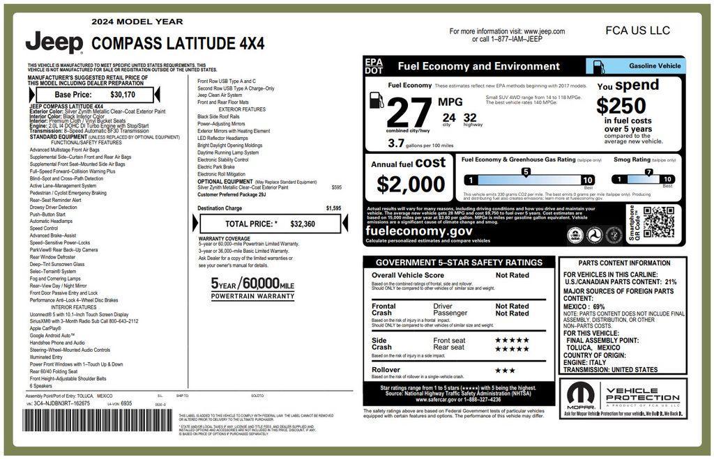 used 2024 Jeep Compass car, priced at $20,573