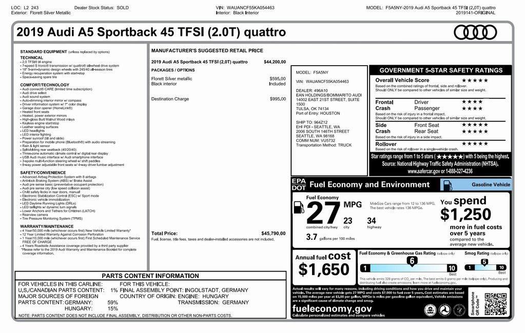used 2019 Audi A5 car, priced at $16,973