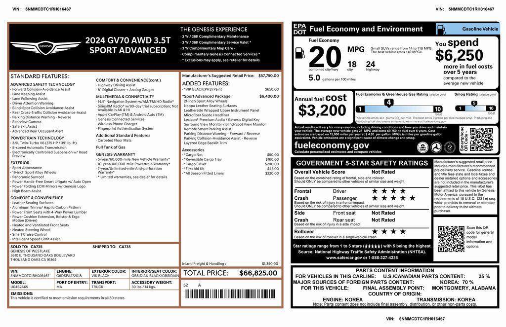 used 2024 Genesis GV70 car, priced at $41,275
