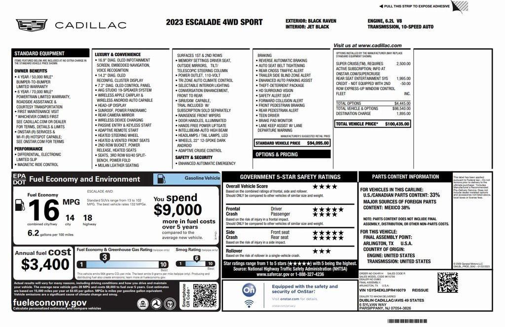 used 2023 Cadillac Escalade car, priced at $69,573