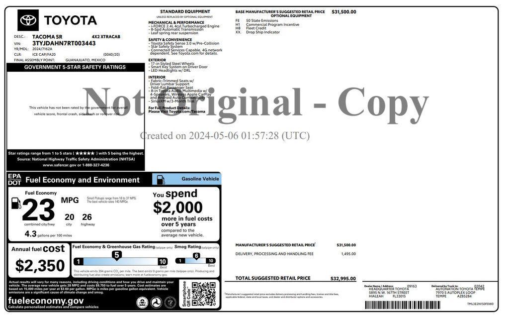 used 2024 Toyota Tacoma car, priced at $23,973