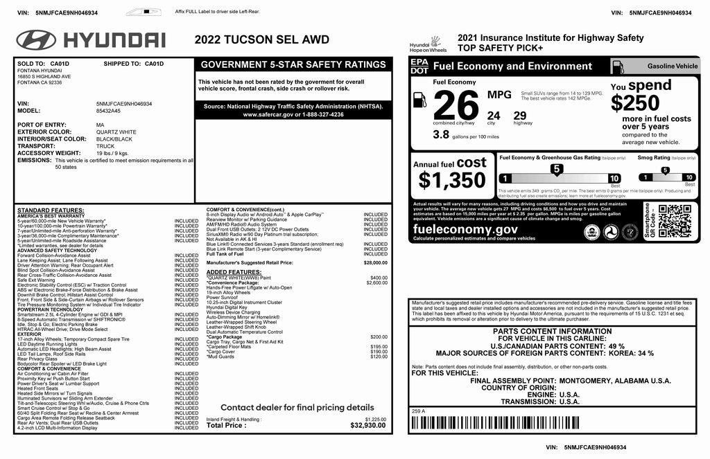 used 2022 Hyundai Tucson car, priced at $19,675
