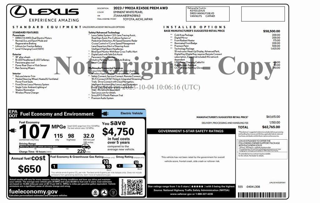 used 2023 Lexus RZ 450e car, priced at $29,573