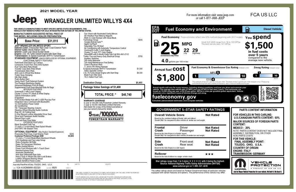 used 2021 Jeep Wrangler car, priced at $28,973