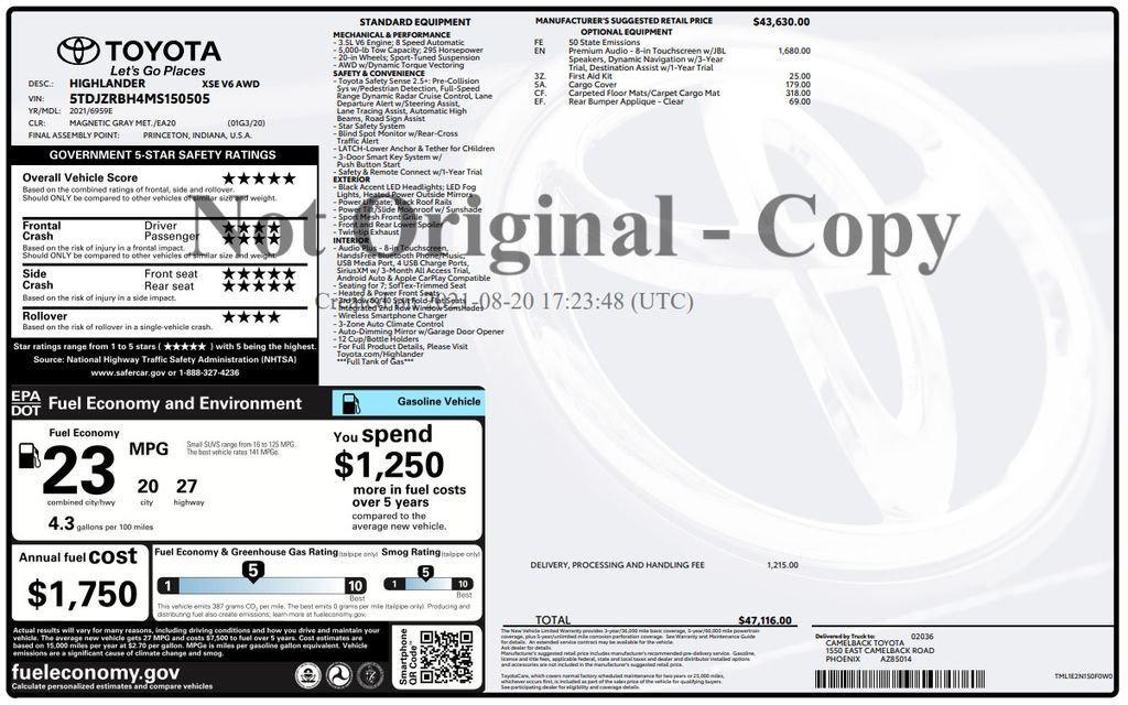 used 2021 Toyota Highlander car, priced at $32,772