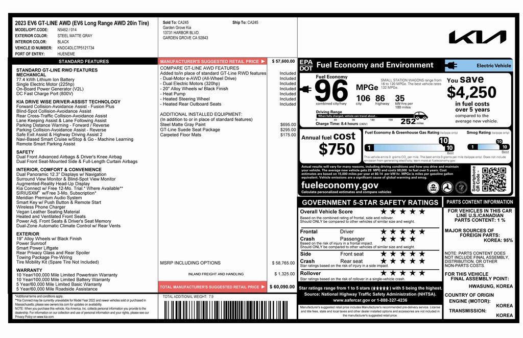 used 2023 Kia EV6 car, priced at $28,973