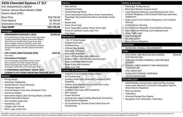 new 2026 Chevrolet Equinox car, priced at $33,840