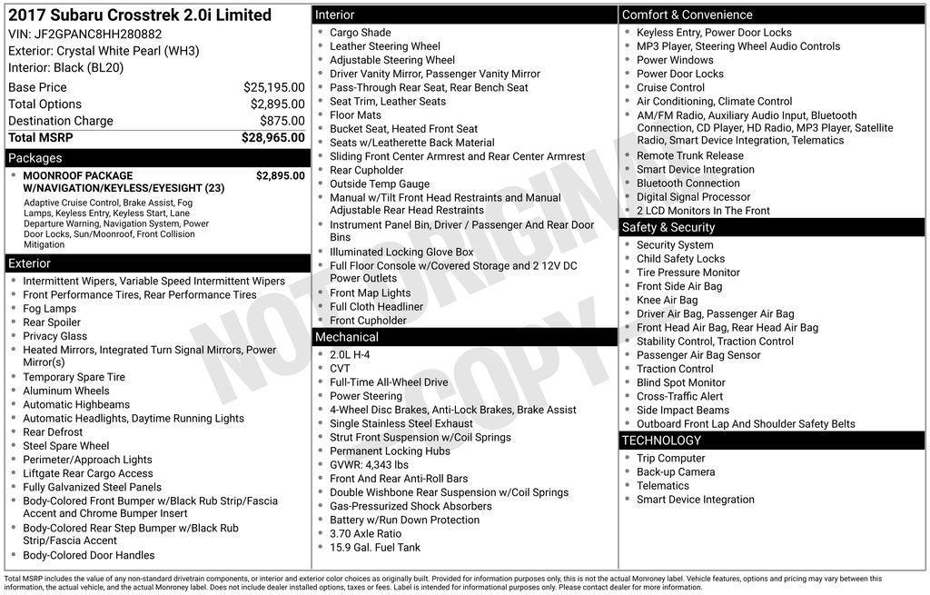 used 2017 Subaru Crosstrek car, priced at $12,284