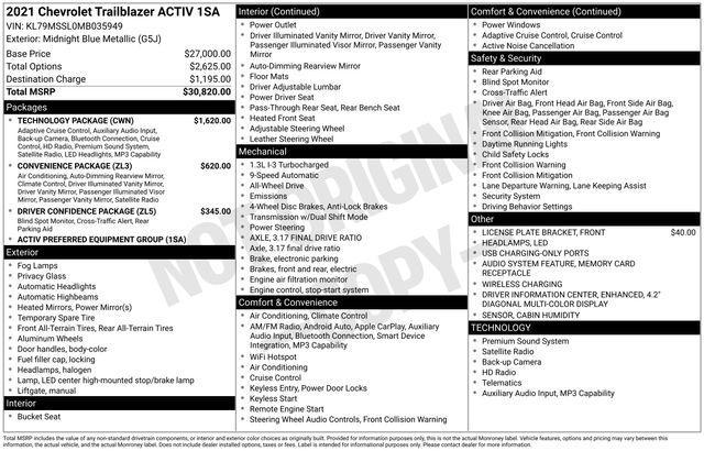 used 2021 Chevrolet TrailBlazer car, priced at $19,455