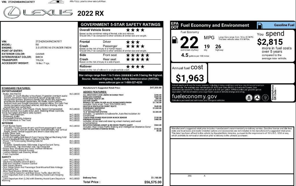 used 2022 Lexus RX 350 car, priced at $38,995