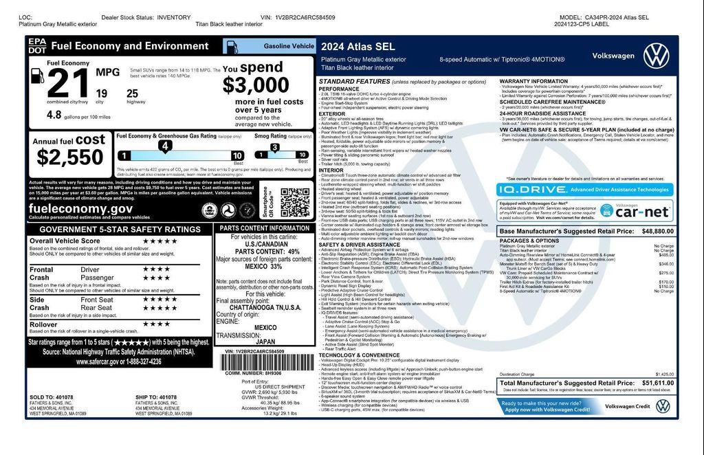used 2024 Volkswagen Atlas car, priced at $33,995