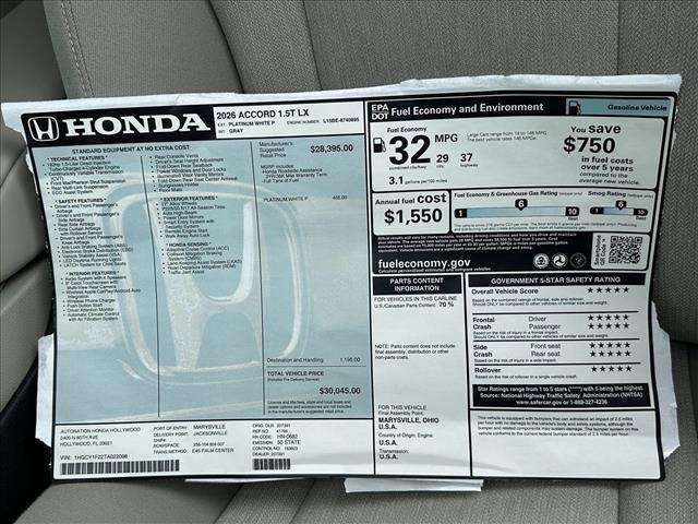 new 2026 Honda Accord car, priced at $30,391