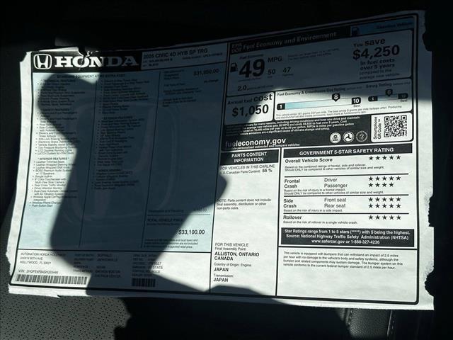 new 2025 Honda Civic Hybrid car, priced at $31,194