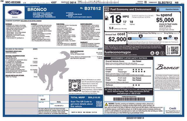 new 2025 Ford Bronco car, priced at $55,944