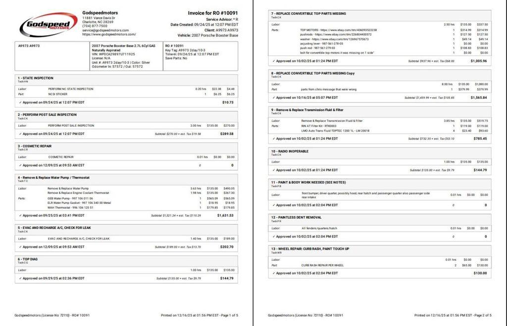 used 2007 Porsche Boxster car, priced at $19,995