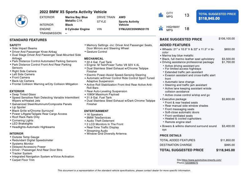 used 2022 BMW X5 M car, priced at $69,900