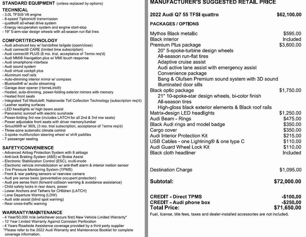 used 2022 Audi Q7 car, priced at $43,000