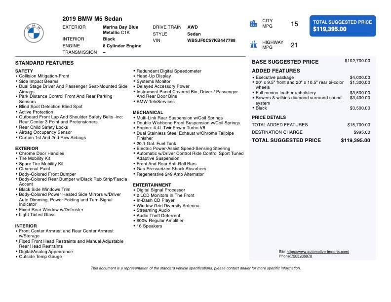 used 2019 BMW M5 car, priced at $66,500