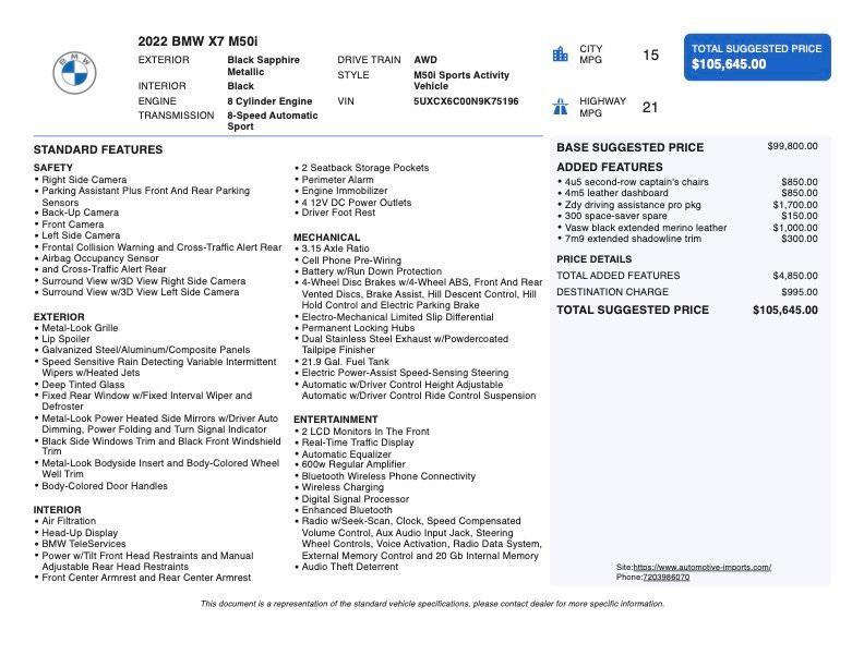 used 2022 BMW X7 car, priced at $57,000