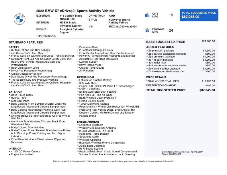 used 2022 BMW X7 car, priced at $51,500