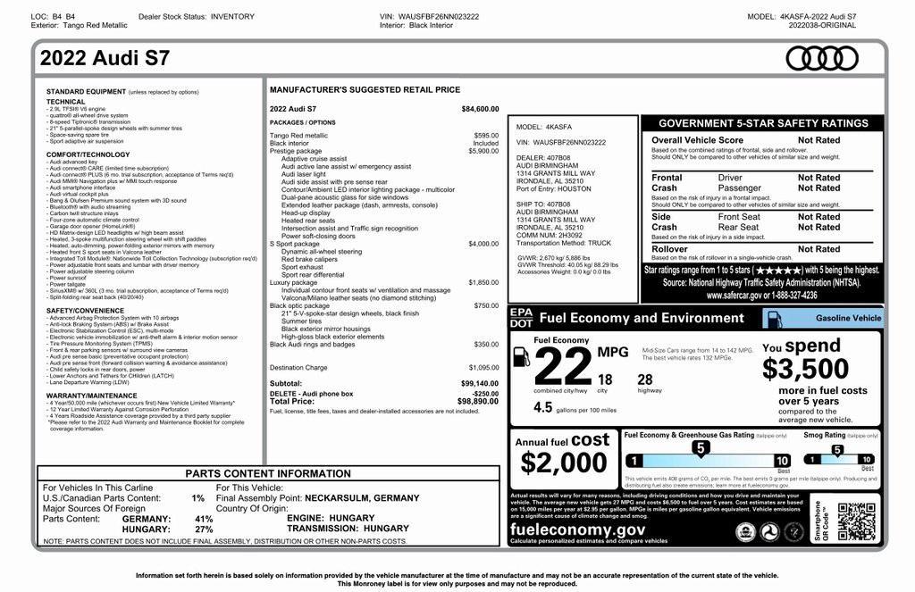 used 2022 Audi S7 car, priced at $61,000