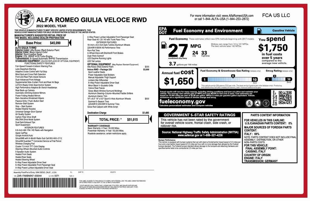 used 2022 Alfa Romeo Giulia car, priced at $25,800