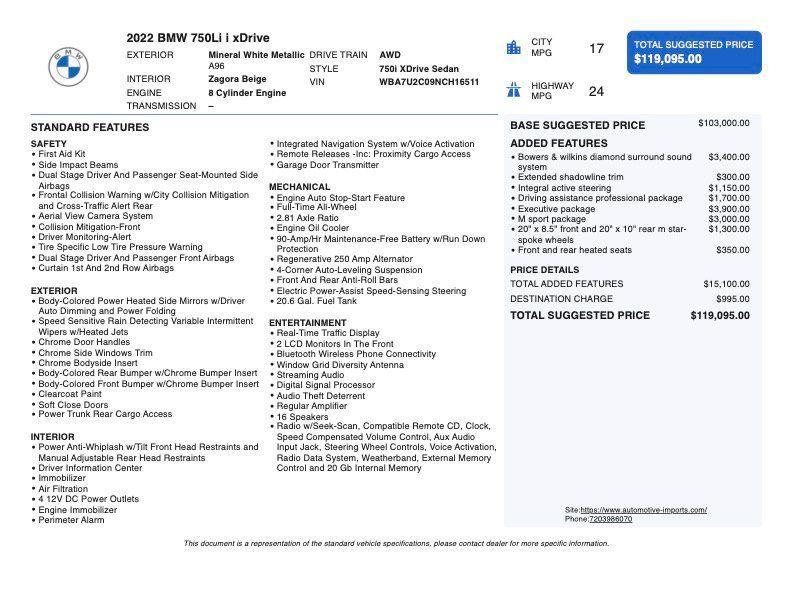 used 2022 BMW 750 car, priced at $48,500