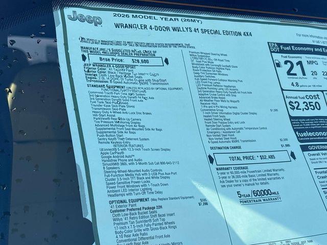 new 2026 Jeep Wrangler car, priced at $52,485