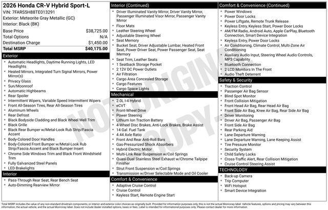 new 2026 Honda CR-V Hybrid car, priced at $38,677