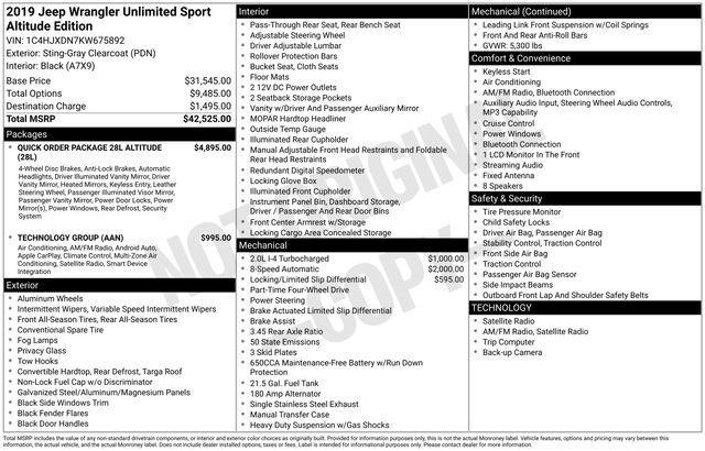 used 2019 Jeep Wrangler Unlimited car, priced at $18,953