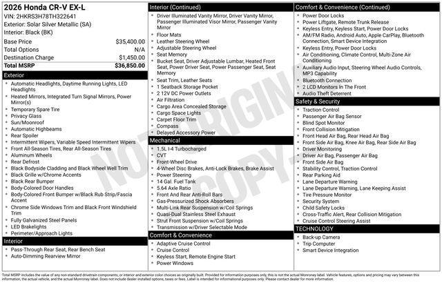 new 2026 Honda CR-V car, priced at $36,850