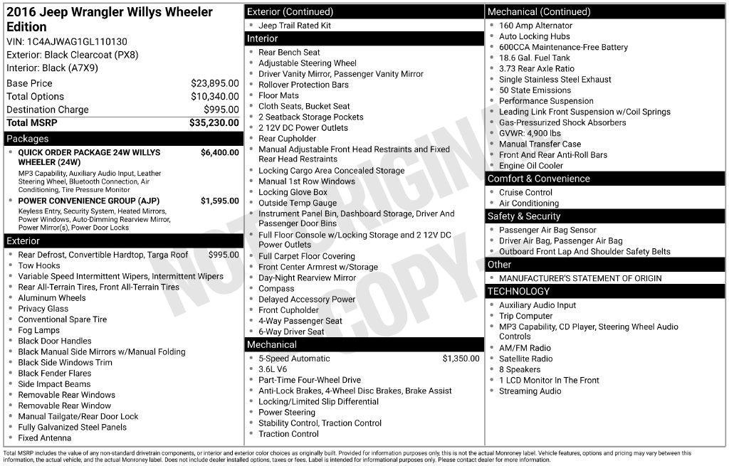 used 2016 Jeep Wrangler car, priced at $15,081