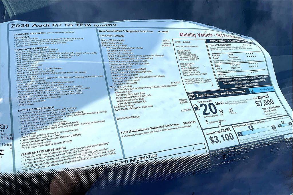 new 2026 Audi Q7 car, priced at $76,995