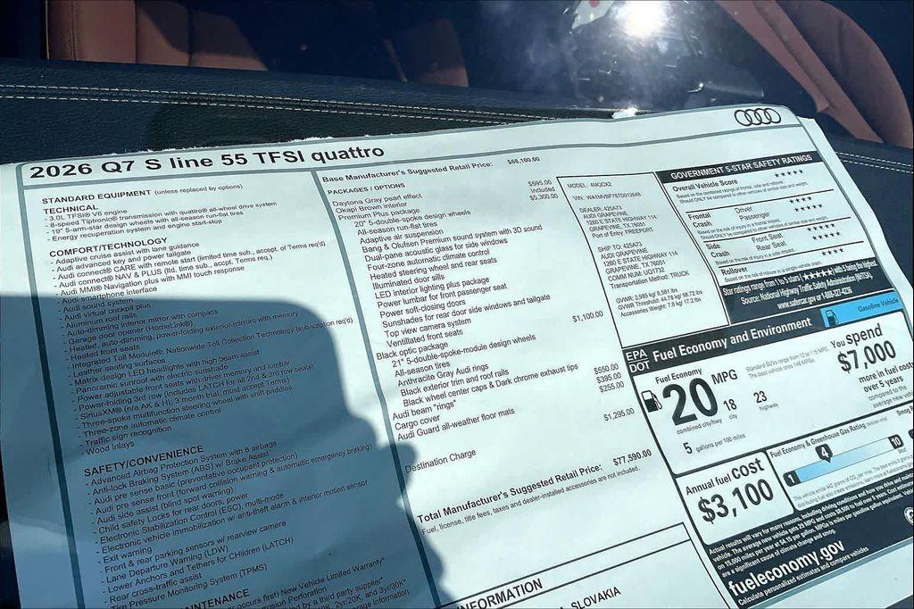 new 2026 Audi Q7 car, priced at $77,590
