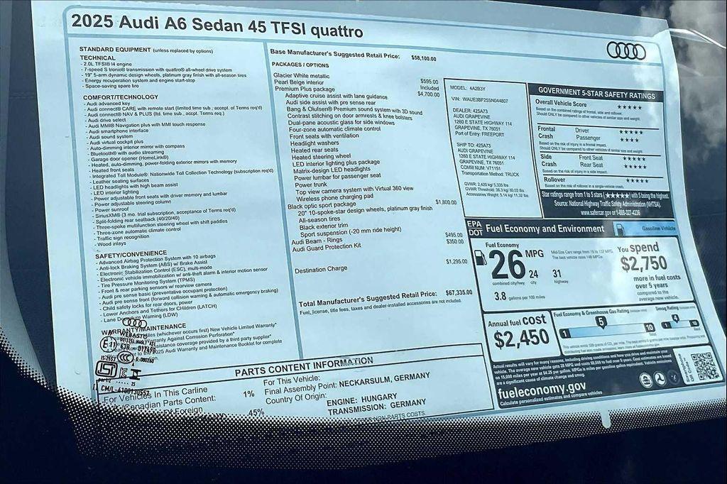 new 2025 Audi A6 car, priced at $64,835