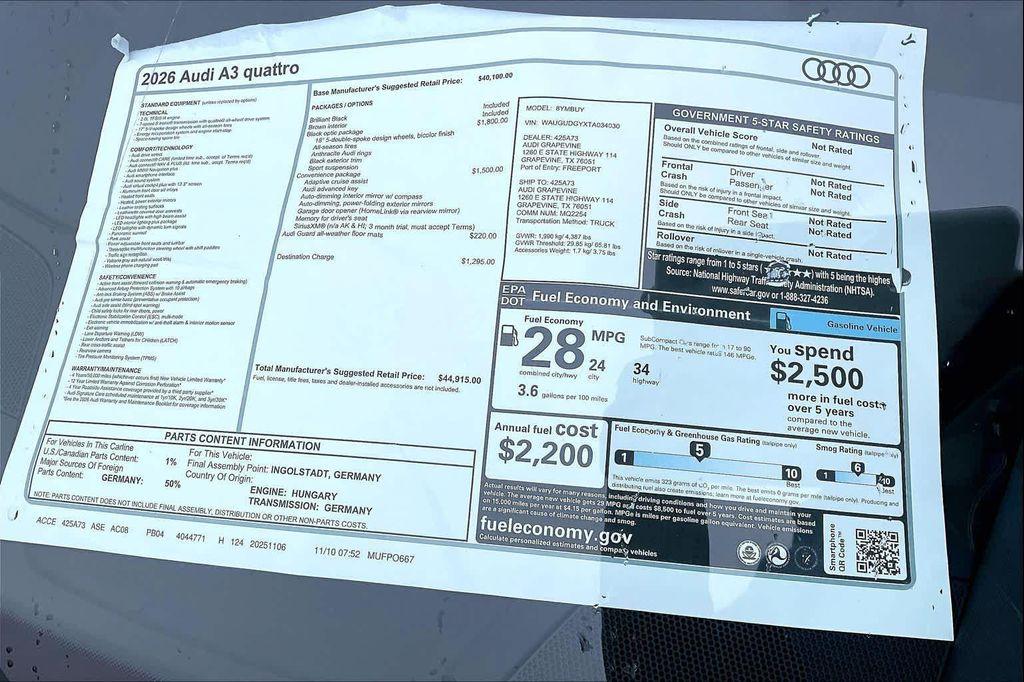new 2026 Audi A3 car, priced at $43,415