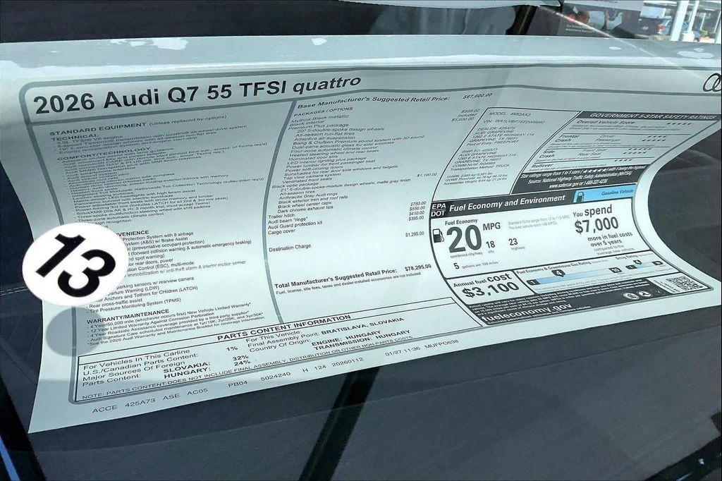 new 2026 Audi Q7 car, priced at $75,295