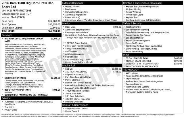 new 2026 Ram 1500 car, priced at $57,790