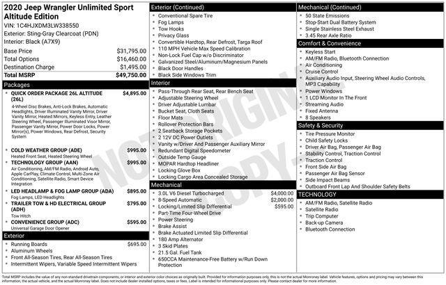 used 2020 Jeep Wrangler Unlimited car, priced at $24,498