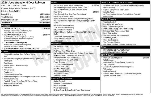 new 2026 Jeep Wrangler car, priced at $61,215