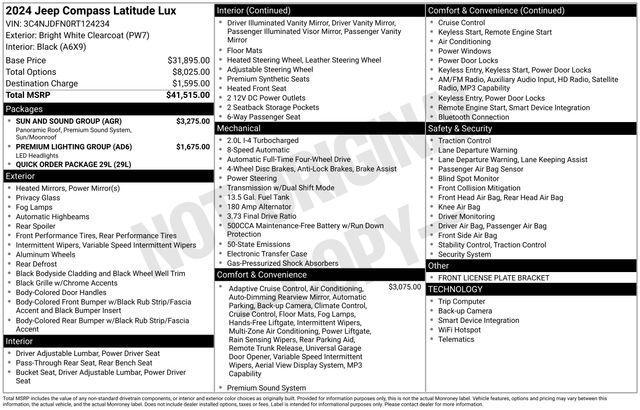 new 2024 Jeep Compass car, priced at $26,000