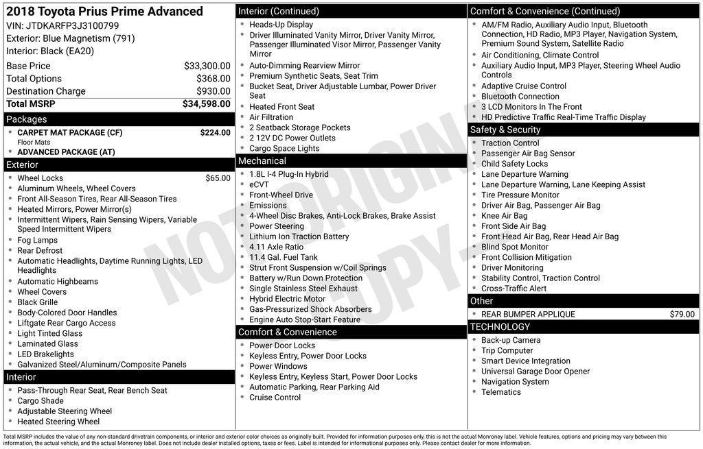 used 2018 Toyota Prius Prime car, priced at $21,984