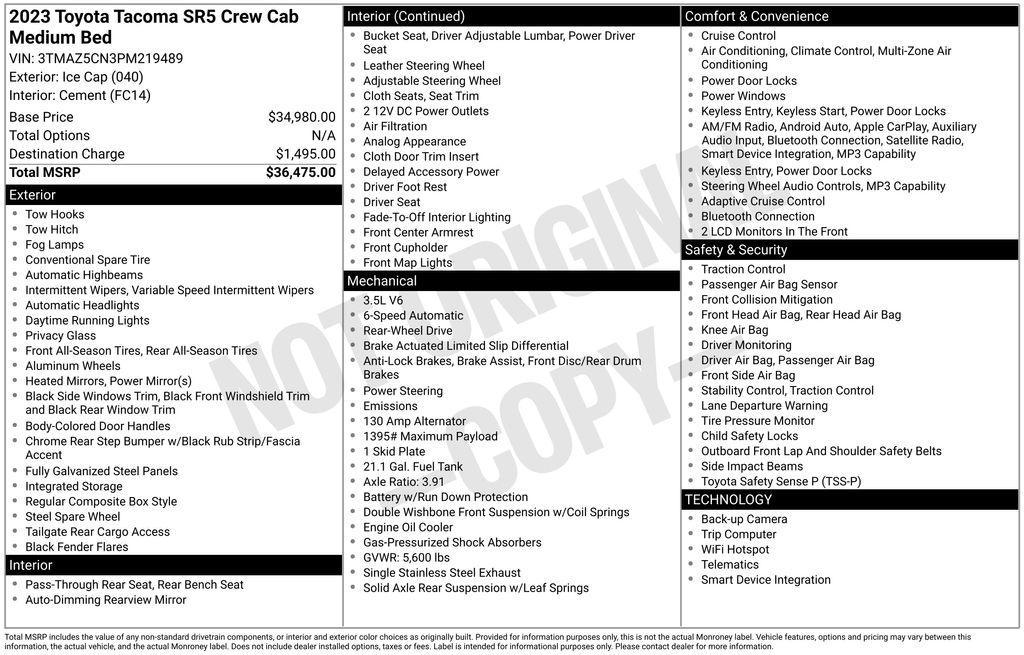 used 2023 Toyota Tacoma car, priced at $34,618