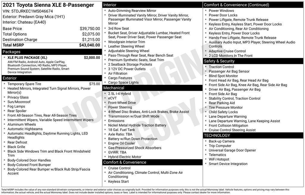 used 2021 Toyota Sienna car, priced at $29,984