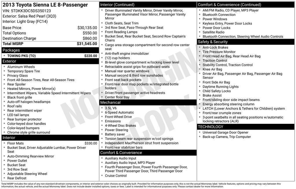 used 2013 Toyota Sienna car, priced at $12,984