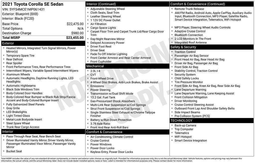 used 2021 Toyota Corolla car, priced at $15,800