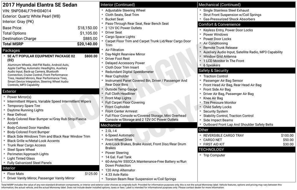 used 2017 Hyundai Elantra car, priced at $10,000