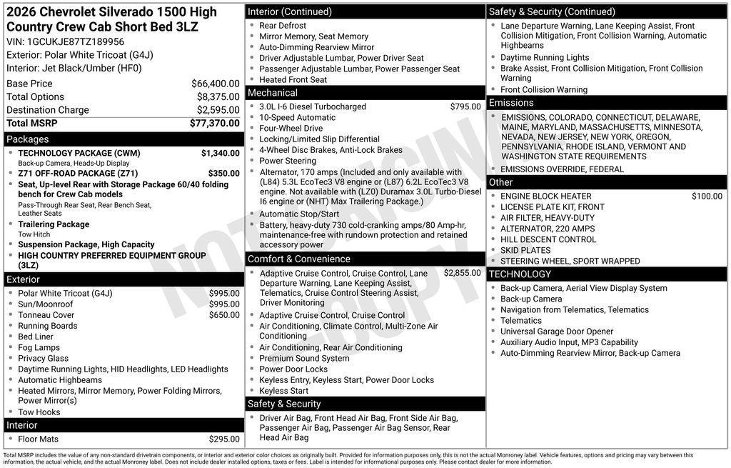 new 2026 Chevrolet Silverado 1500 car, priced at $68,580