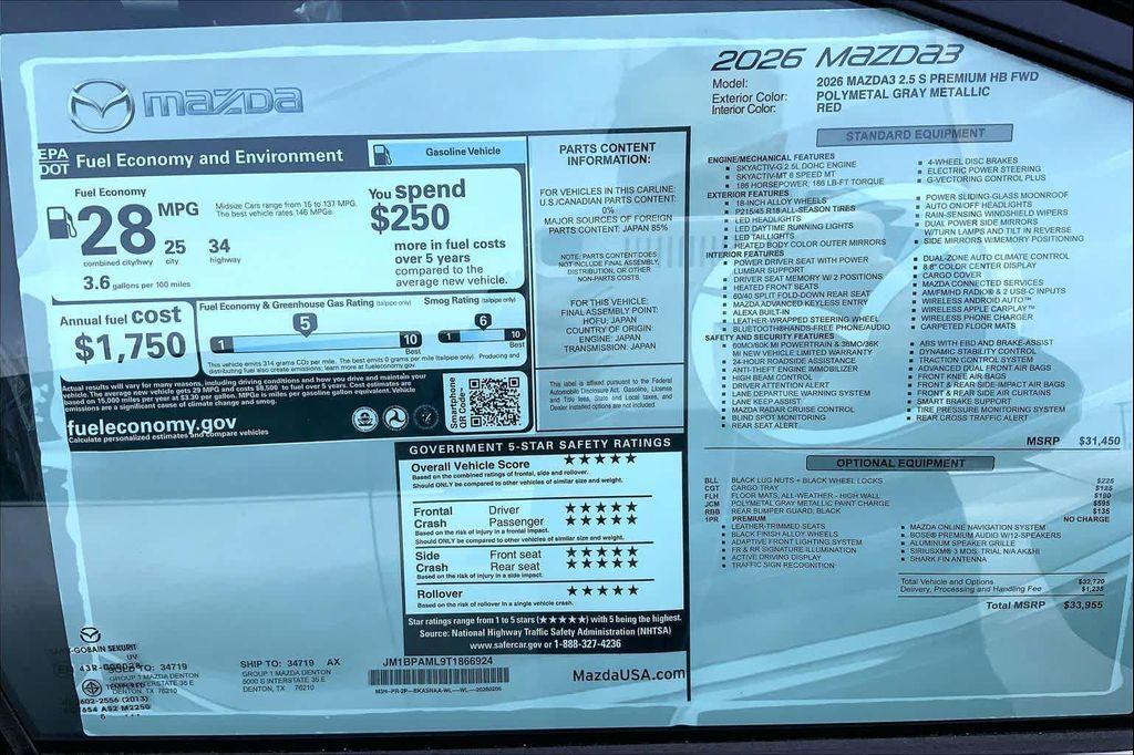 new 2026 Mazda Mazda3 car, priced at $32,405