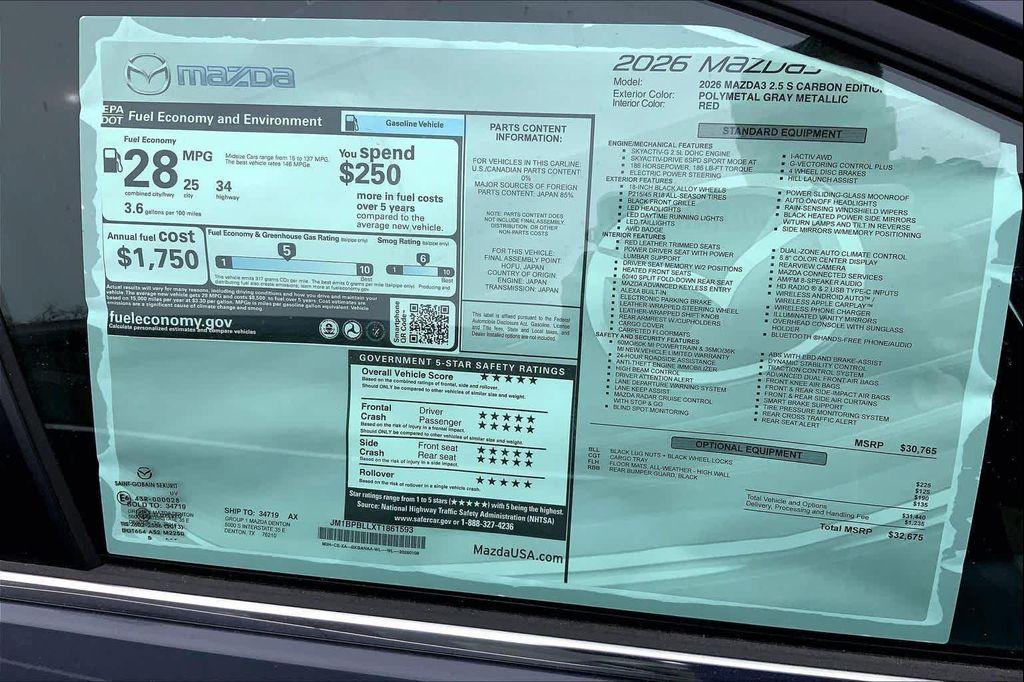 new 2026 Mazda Mazda3 car, priced at $31,125